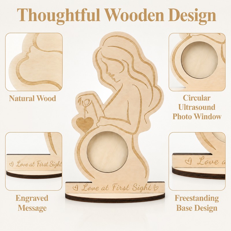 Baby Ultrasound Photo Frame for Pregnancy Keepsake - Wooden Sonogram