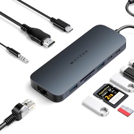 HyperDrive Next 10-Port USB-C Hub, HP-HD4005GL (2-3 Times the Transfer Rate, 140W, PD3.1, Fast Charging, 4K60Hz, HDMI, USB3.2, USB-A, MicroSD/SD4.0, Card Reader, Wired LAN Ethernet, Connection,