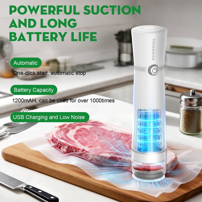 3-in-1 Compact Handheld Vacuum Sealer for Food (Bag, Mason Jar,Wine