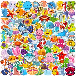 100pcs Marine Organism Stickers for friendss Teenagers Friend, KawaiiSea Creature Stickers Packs, Waterproof Vinyl Cute Ocean Fish Animal Decals for Water Bottles, Phones, Skateboard