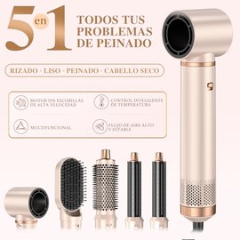 5 en 1 Cepillo Secador de Cabello Profesional, Multifuncional Secadora de Pelo, Rizadora Automático de Iones, Alisado, Volumen y Rizos, 3 Temperaturas