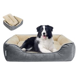 Miguel Dog Bed with Removable Cushion/Pillow for Medium Small Dogs, Washable Pet Bed with Side Easy to Wash Puppy Bed, Large Rectangle Cat Bed for Indoor Cat with Anti-Slip Bottom, Gray 35 Inch