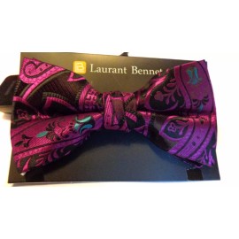 Laurant Bennet MENS BOW TIE PAISLEY PURPLE BOWTIE  PRE-TIED BOW WITH CLIP
