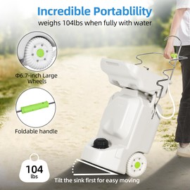 YITAHOME Portable Camping Sink, 38 L Handwashing Station with Adjustable Wash Basin, Soap Dispenser, Metal Handle, Large Wheels for Outdoor, Travel, Boat, Gather, Garden, Worksite, White