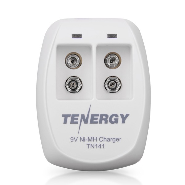 Tenergy TN141 Smart Charger for NiMH 9V Rechargeable Batteries, 9V Cells Battery Charger, 9 Volt NiMH Batteries Charger, 2 Slot  9V Fast Charger for Smoke Detector