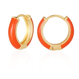Small Enamel Hoop Earrings for Women, 18 Carat Gold-Plated Hypoallergenic Sweet Enamel Huggie Earring for Women Girls Jewellery Chenke, Yellow Gold, No Gemstone