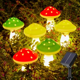 Outdoor Solar Mushroom Lights Decor, Solar String Lights Outside Waterproof for Garden with 8 Lighting Modes, Solar Pathway Lights for Patio Yard Decorative, Set of 6, Multicolor