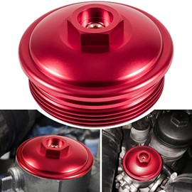 Fuel Filter Cap For Ford 6.0L Powerstroke Diesel 2003-2007 F250 F350 F450 F550 F650 F750 Excursion E150 E250 E350 E450 Billet Aluminum (Red)