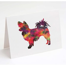 Longhaired Chihuahua or Papillon | Geometric Multi Colored Dog Breed Greeting Cards and Envelopes | Pack of 6 | A2 Size Blank Note Cards