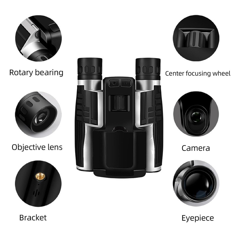 12x32 Camera Binoculars, 2.4" Screen 12x Optical 8x Digital Zoom
