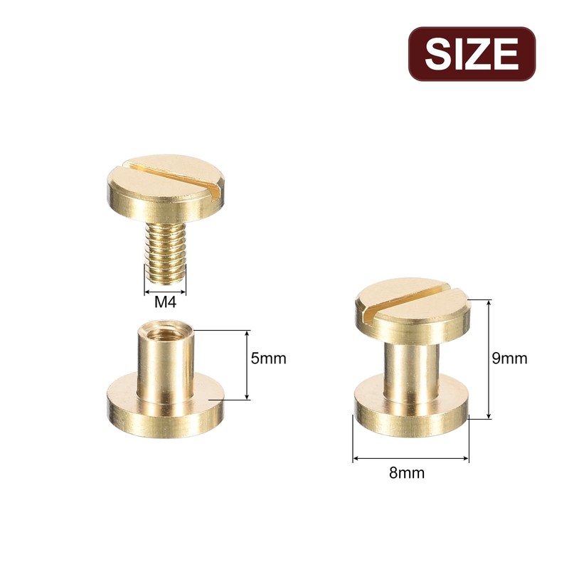 sourcing map 30Pack Brass Chicago Screws, 5x8mm Flat Head Screw