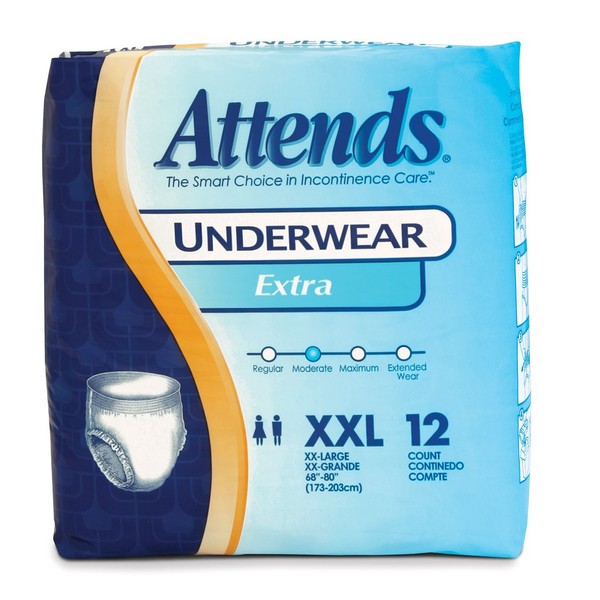 Attends Incontinence Care Underwear for Adults, Extra, XXL, 12 Count (Pack of 4)