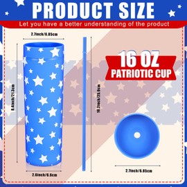 Honeydak 3 Pcs 4th of July Tumbler Patriotic Tumbler, 16 oz Red White Blue Cup Plastic Star American Flag Mug with Lid Straw Gifts for July 4th Independence Day Flag Day Veterans Labor USA Party Favor