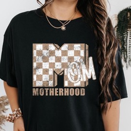 Mom Motherhood Checker Print M T V READY TO PRESS DTF TRANSFER - Size: Adults 10-11 inches
