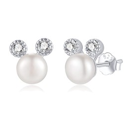 TIZU Mouse Earrings 925 Sterling Silver Pearl Zircon Gift for Women Girls