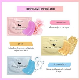 PEAUAMIE Parches para debajo de los ojos con oro y ácido hialurónico para ojos hinchados, máscaras de ojos de rosa para ojeras e hinchazón, productos 