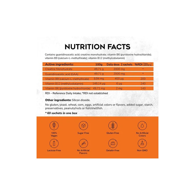 Cregaatine Micronized Creatine Monohydrate + Gaa, 60 Sachets
