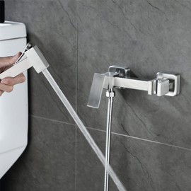 BARROCK Handheld Bidet Sprayer for Toilet Hot and Cold Water, Stainless Steel Warm Water Square Bidet Spray Attachment for Muslim Shower, Feminine Hygiene, Pets and Baby Diaper Wash, Brushed Nickel