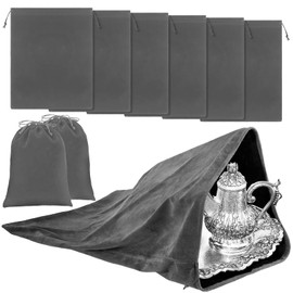 Ferraycle Silver Storage Bags Oversized 24 x 32 Inch Zipper Anti Tarnish Cloth Bag for Silver Storage, Tray, Jewelry, Flatware, Vase, Polishing,Tarnish Cleaning(Dark Grey)