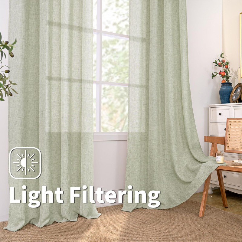 BGment Sage Green Linen Curtains 84 Inch Length 2 Panels