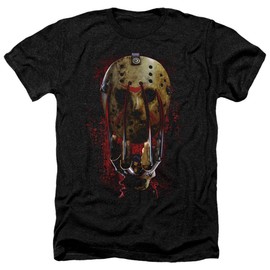 Freddy Vs Jason Mask and Claws Unisex Adult Heather T Shirt for Men and Women, 3X-Large Black