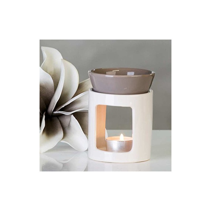 Duftlampe Aromabrenner DUO aus Keramik · weiß/grau Höhe 11 cm