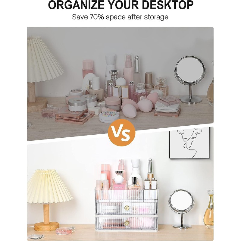 GENCAM Make Up Organiser, Transparent Dressing Table Organiser with 2