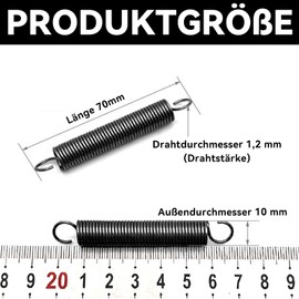 CLKE 4 pieces stainless steel tension springs with hooks, 1.2 x 10 x 70 mm tension springs with hooks, tension spring tension spring 70 mm free length, outer diameter 10 mm, wire diameter 1.2 mm
