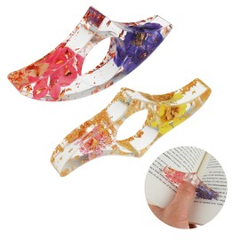 TIESOME Dried Flower Resin Book Page Holder, 2 Pieces, Transparent Thumb Bookmark Thumb Ring Page Book Opener Book Accessories for Teacher Readers Book Lovers (Style A)