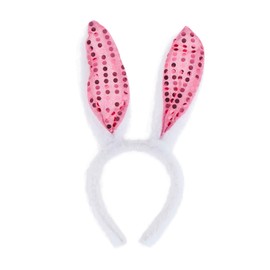 Lux Accessories White Pink Sequins Playful Bunny Ears Girls Fashion Headband