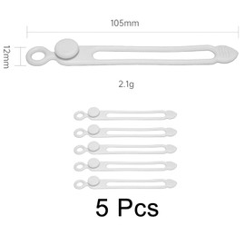 TENOC Silicone Cable Ties 5 Pcs White Reusable Cable Holder Elastic Cord Straps Flexible Wire Organizer for Phone Tablet Charging Cable and Headset or Others