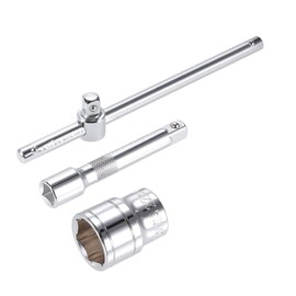 sourcing map Socket Accessory Set of 3 Pcs, 22mm 6-Point Shallow Socket 10" Sliding Wrench Breaker Bar 5" Extension Bar with 1/2" Drive