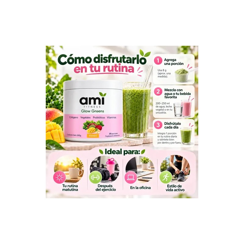 Greens Mango 240g 30 Porciones Colágeno Vegetales Vitaminas