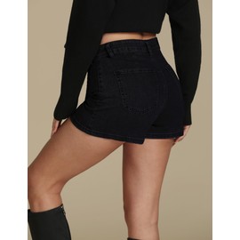 luvamia Mini Skort Fashion Skort Black Denim Skirt Skorts for Women Trendy Summer Womens Resort Wear 2024 Washed Black X-Large Fits Size 16 Size 18