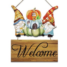 decalmile 2 Pieces Welcome Fall Gnomes Wooden Wall Art Thanksgiving Pumpkin Wood Wall Hangings Autunm Harvest Wall Plaque Front Door Porch Decoration