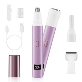 RUIM Nose Hair Trimmer for Women, 4-in-1 Electric Facial Hair Remover with LED Display, Painless & Waterproof Hypoallergenic Eyebrow Trimmer, USB-C Rechargeable for Travel