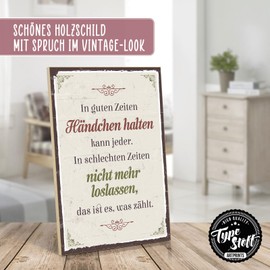 TypeStoff Wooden Sign with Saying - Hold Hands - Vintage Look with Quote as Gift and Decoration - HS-00665
