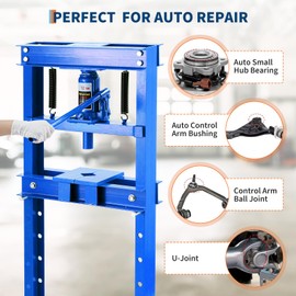GarveeTech 12 Ton Hydraulic Press, Heavy Duty H-Frame Floor Shop Press with Adjustable Workbench & 2 Press Plates for Metal Bending, Straightening, Automotive Repair & Garage Use, Blue