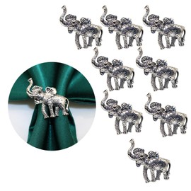 Elephant Napkin Ring Set of 8, Retro Elephant Napkins Ring Holders, Napkin Holder for Wedding,Dinner Party,Thanksgiving,Christmas,Holiday Table Decoration (Ancient Silver)