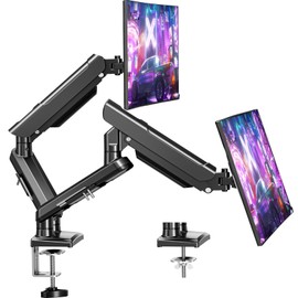 Dual Monitor Mount for 32 27 24 22inch Screens, Gas Spring Monitor Stand for 2 Monitor, Full Adjustable Monitors Desk Mount with C-Clamp＆Grommet Base, Each Arm Holds 4.4-22 lbs, Freelift Pro Black