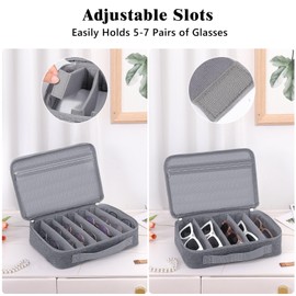 MoKo Sunglasses Organizer Case, Travel Glasses Case with for Multiple Pairs, Adjustable Eyeglasses Storage Box, Sunglasses Holder for Women Men, Large, Gray