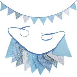Pennant Banner Flags,Fabric Bunting Banner,8.8ft–10pcs Triangle Fabric Garland,Blue Cloth Banner,For Boho Birthday Party Decor,Baby Room, Home Decoration Bunting