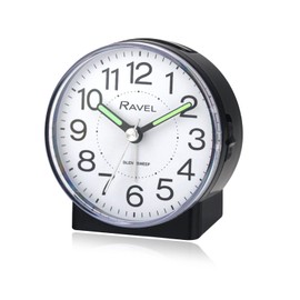 Ravel - Round Mid Sized Bedside Quartz Alarm Clock - RC039.3 - Black