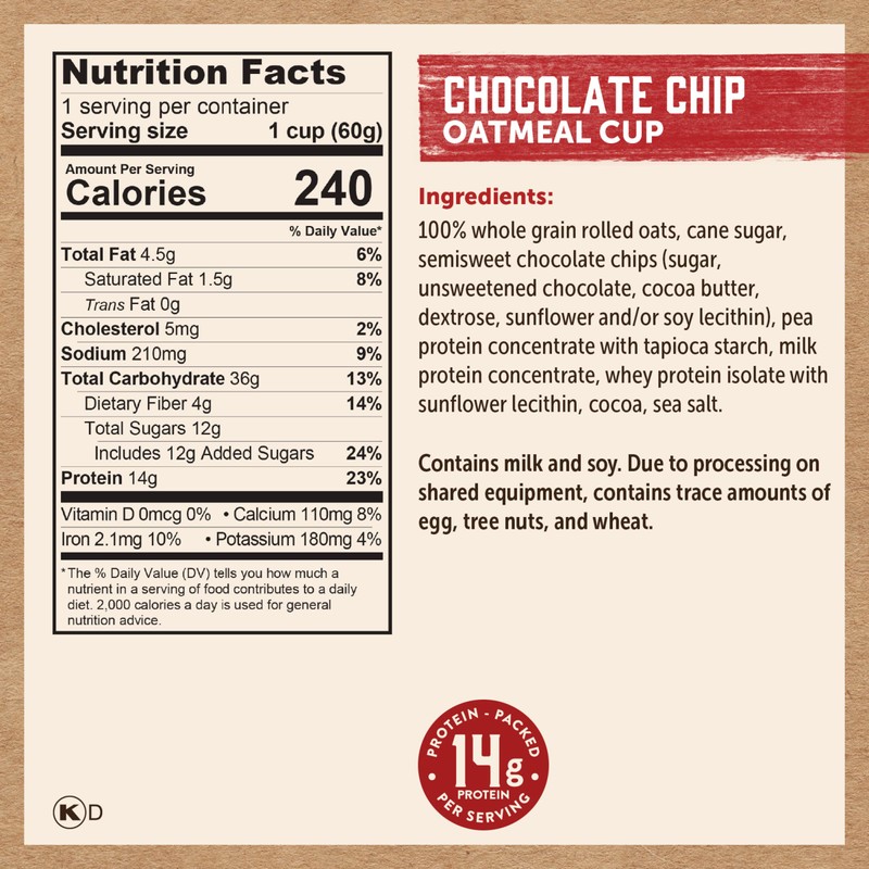 Kodiak Cakes Instant Protein Chocolate Chip Oatmeal in a Cup,