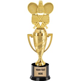 Crown Awards Badminton Trophy, 14" Gold Cup Badminton Racquets Trophies, Enter Your Own Engraving, 1 Pack