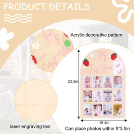 Strawberry My First Year Photo Board - One Year Old Photo Display Wood Board, sweet one Monthly Milestone Photo Board, Strawberry 1st Birthday Decoration, 12 Months Photo Display Frame (pink words)