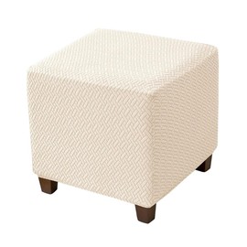 Lussenwert Ottoman Cover Square Stretch Knitted Jacquard Square Ottoman Cover Square Storage Ottoman Cover Thick Ottoman Slipcover Foot Stool Cover with Elastic Bottom Small Beige