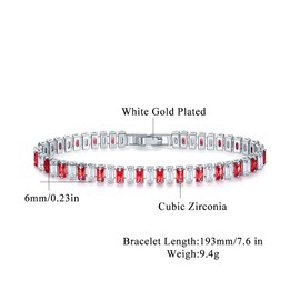 CiNily 14K White Gold Plated Rectangle White Red Cubic Zirconia Classic Tennis Bracelet 7.5 Inch