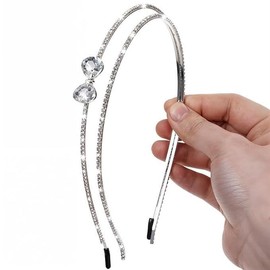 Luhaomisky 2 Pcs Silver Thin Rhinestone Headbands Fashion Bling Crystal Bow Hairbands Hair Styling Accessories for Wedding