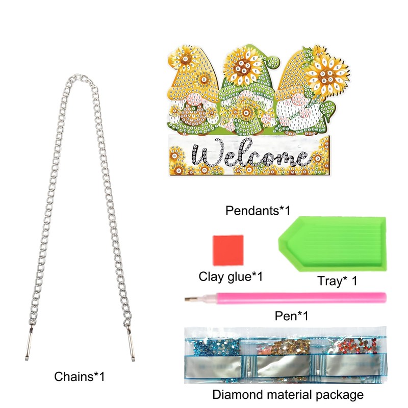 DCIDBEI Diamond Painting Front Door Sign with Chain Welcome Sunflower